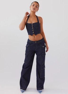 Greedy Denim Cargo Pants - Indigo Active Comfort Water-resistant Freedom Move Greedy Denim Cargo Pants - Indigo