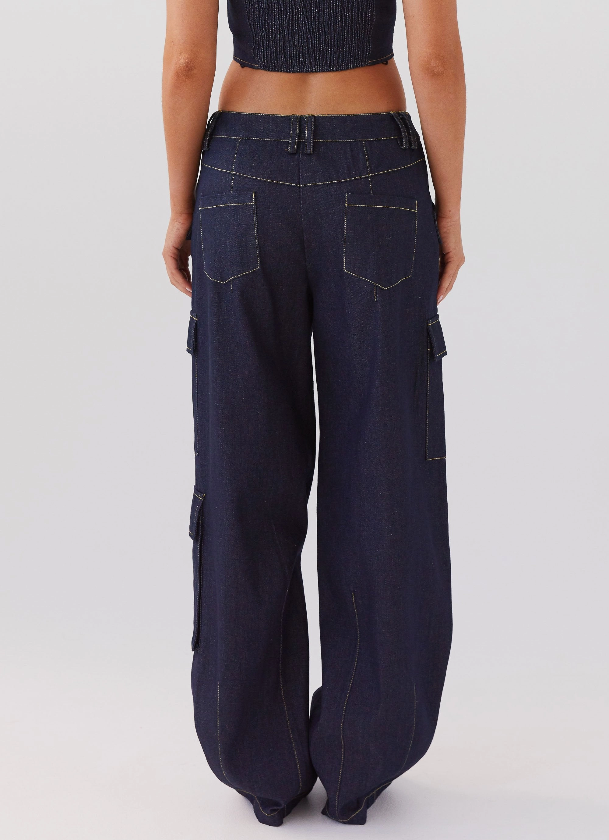 Greedy Denim Cargo Pants - Indigo Seam-Free ElasticCuffs