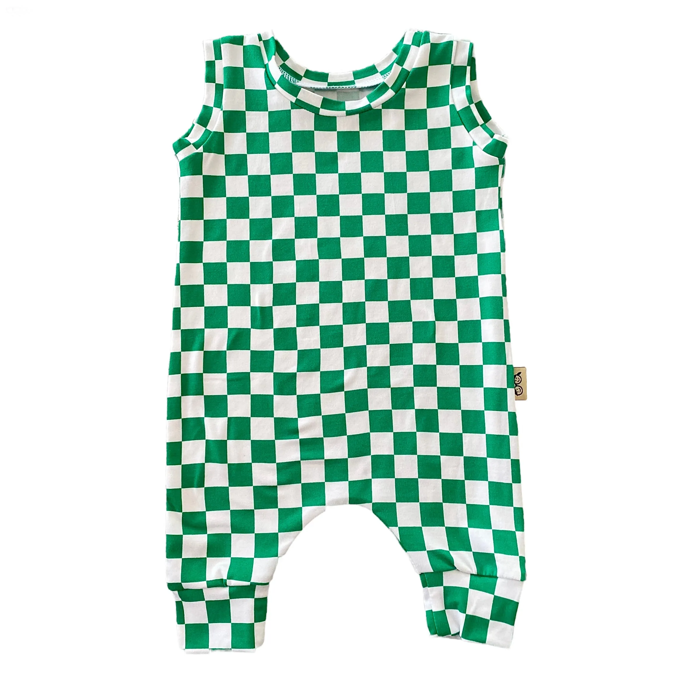 Green Checkered Harem Romper