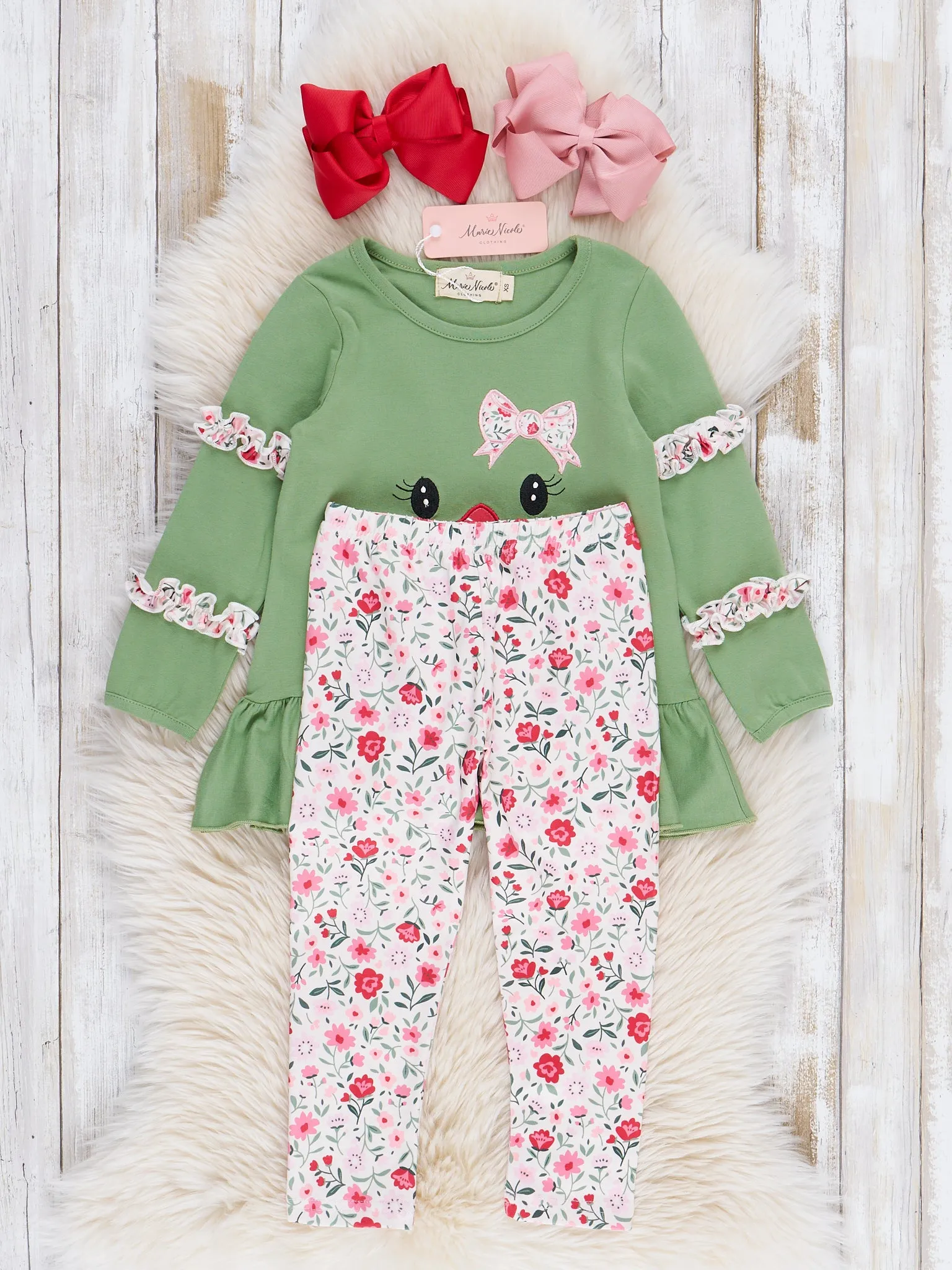 Green Floral Snowgirl Ruffle Outfit