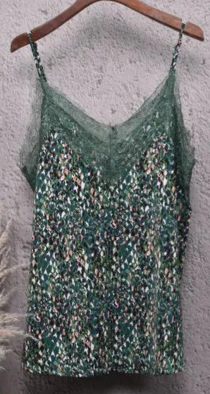 Green lace vest cami top