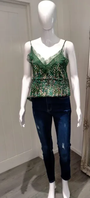 Green lace vest cami top
