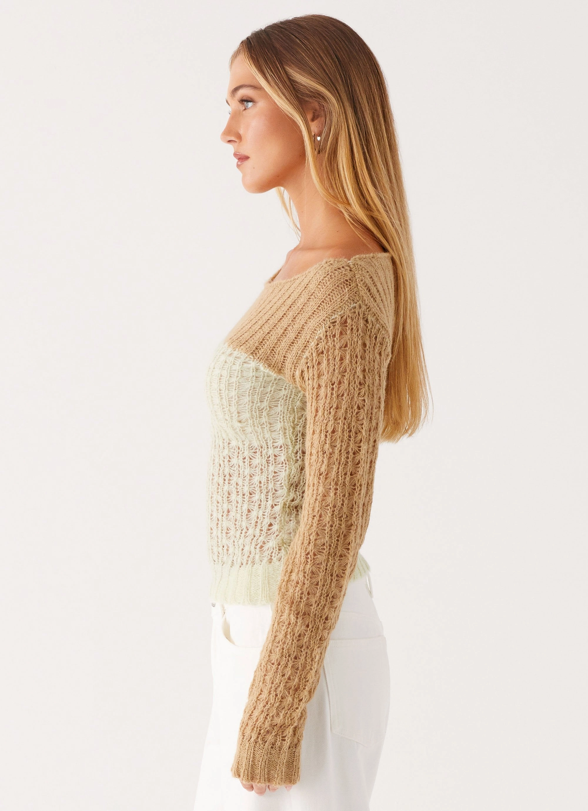 Gretchen Knit Top - Mint Spliced Elegant Cardigan WaterRepellent Coating