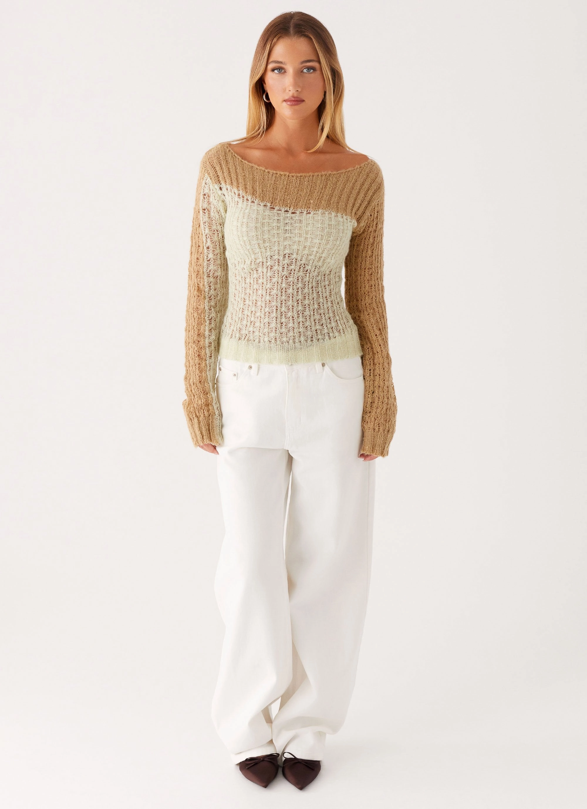 Gretchen Knit Top - Mint Spliced Hidden Zipper Pocket