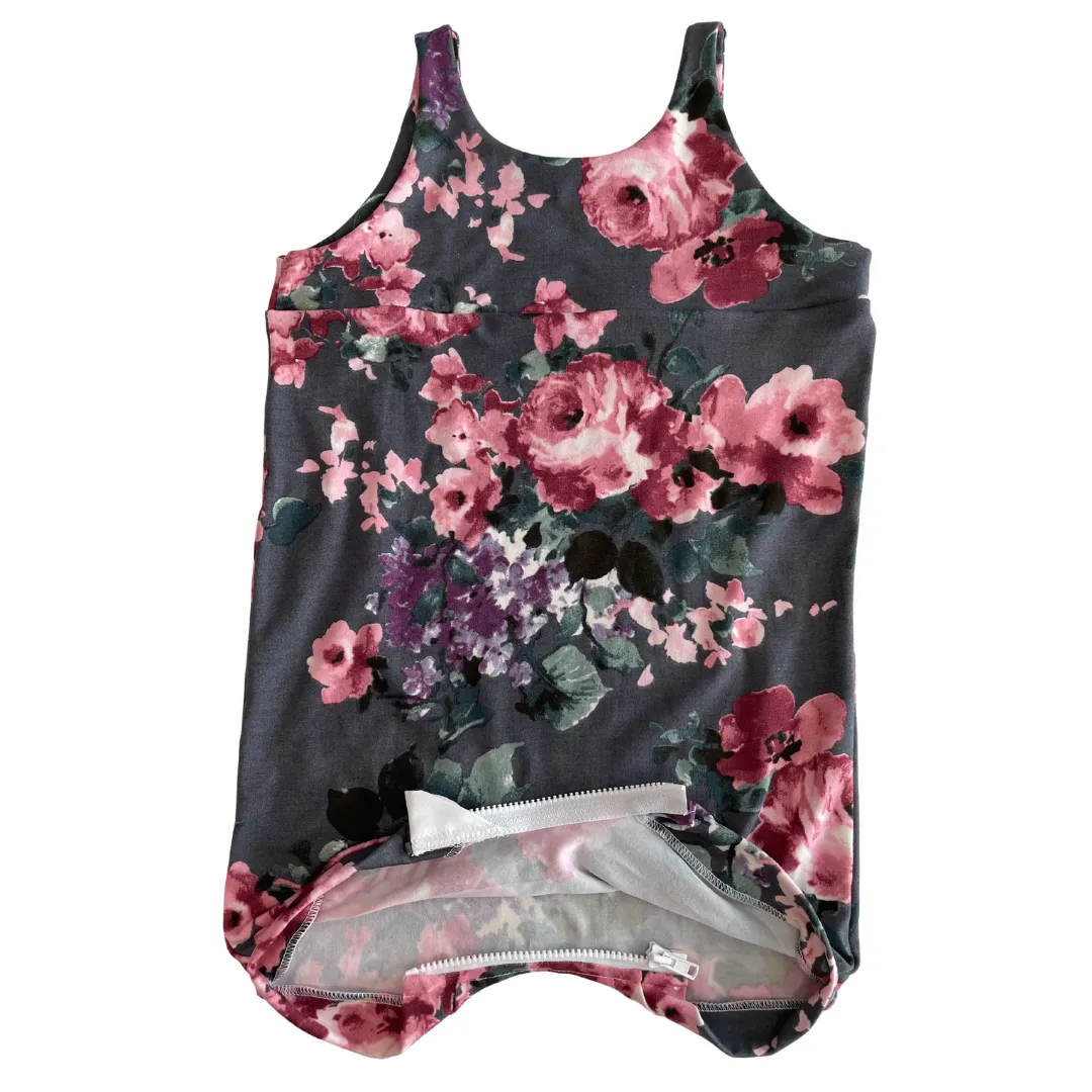 Grey Floral Tank Summer Zip Baby Romper