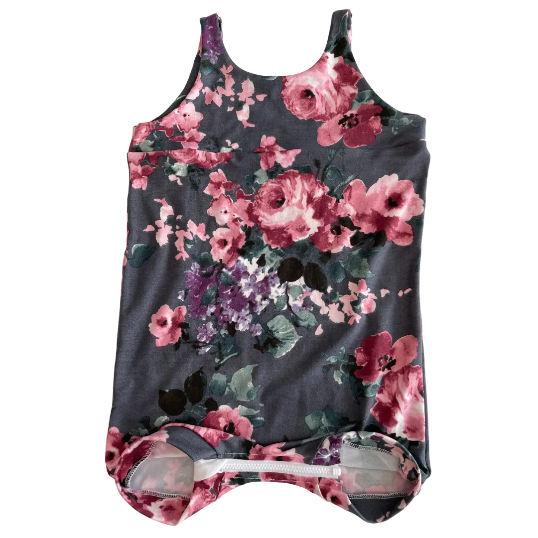 Grey Floral Tank Summer Zip Baby Romper