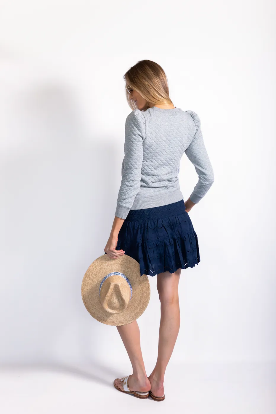 Grey Quilted Puff Sleeve Sweatshirt