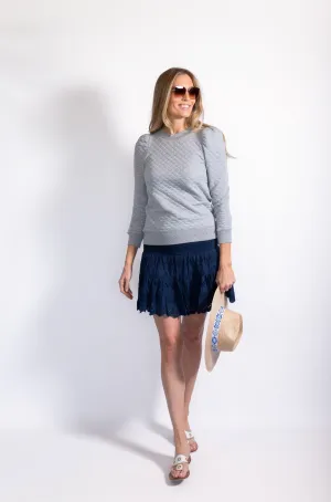 Grey Quilted Puff Sleeve Sweatshirt