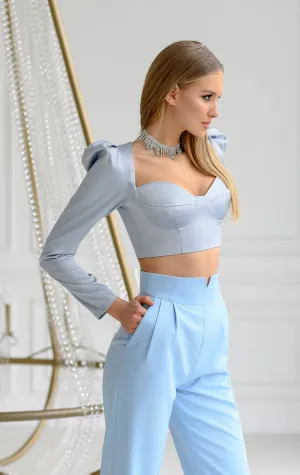 Grey Sweetheart Puff-Sleeve Top