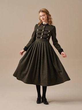 Grid Fleece Interior Willow 27 | green wool dress Willow 27 | green wool dress Non Restrictive Fit