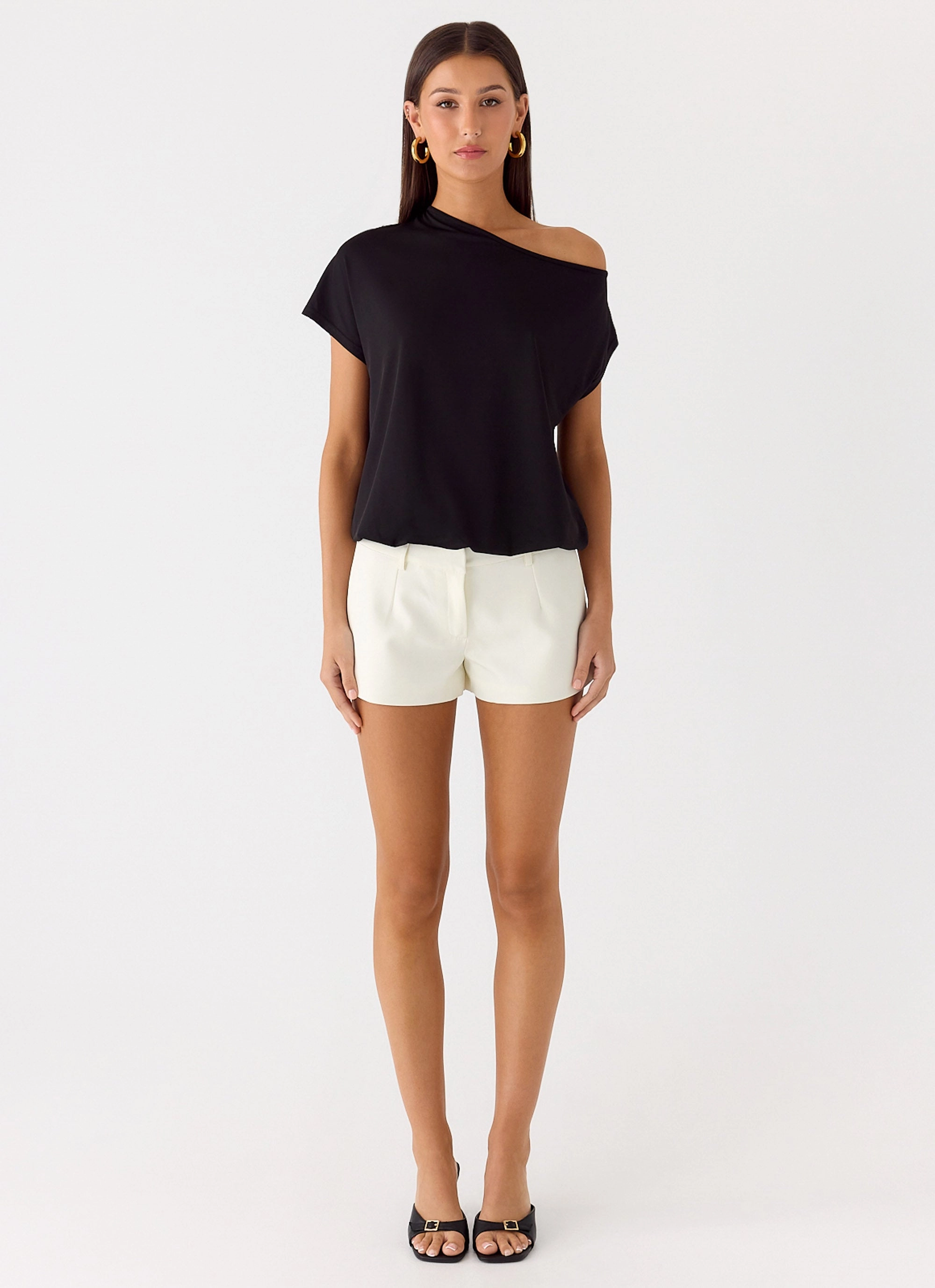 Raeni Off Shoulder Top - Black Classic Crew Neck sporty wear