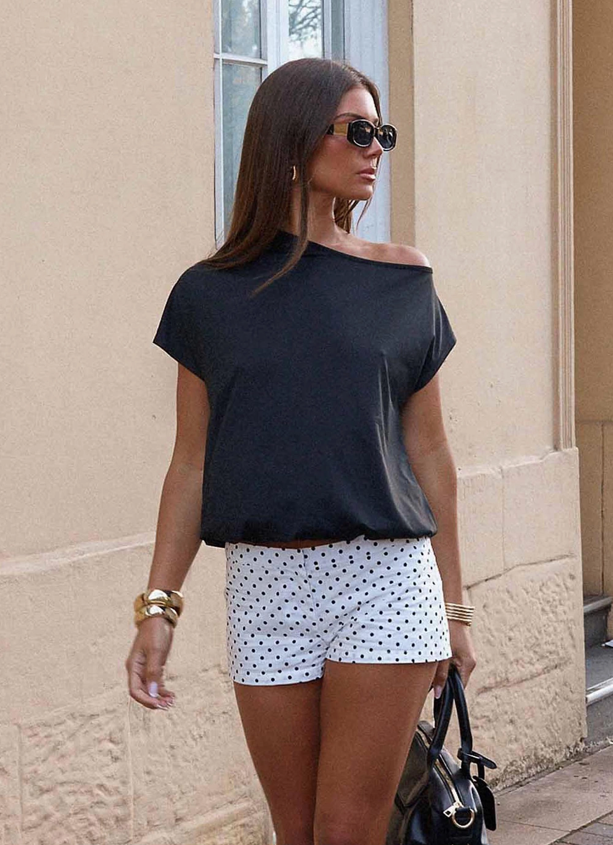 Raeni Off Shoulder Top - Black Casual Long Sleeve