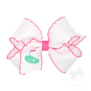 Grosgrain Hairbow With Moonstitch Edge & Golf Green Embroidery