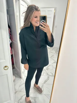 Grosgrain Ruffle Sleeve Tunic - Black w/ Black