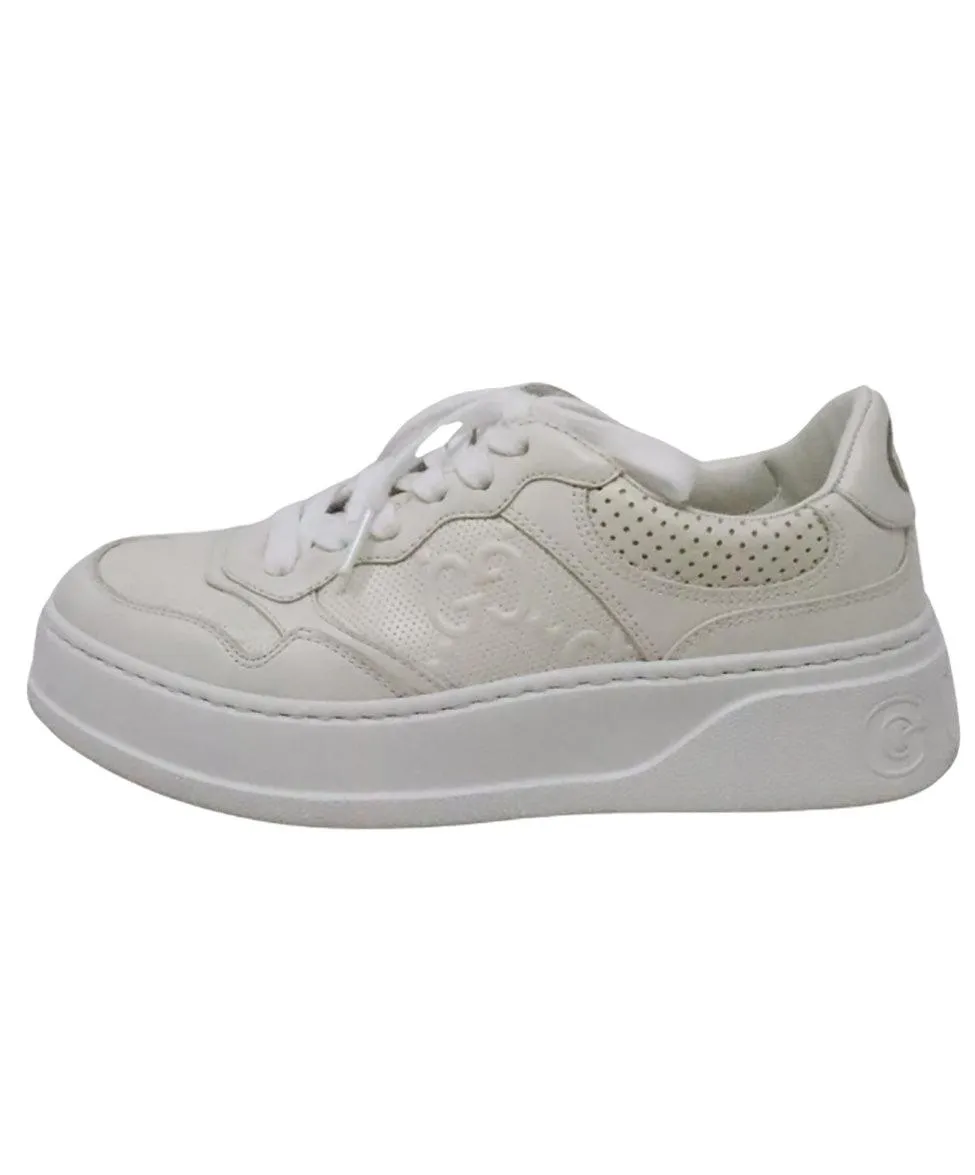 Gucci Ivory Monogram Leather Sneakers sz 7
