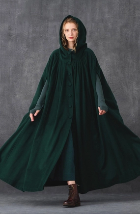 Guipure Lace ARIEL 14 | HOODED WOOL CLOAK COAT ARIEL 14 | HOODED WOOL CLOAK COAT Sage Detail Evening Event
