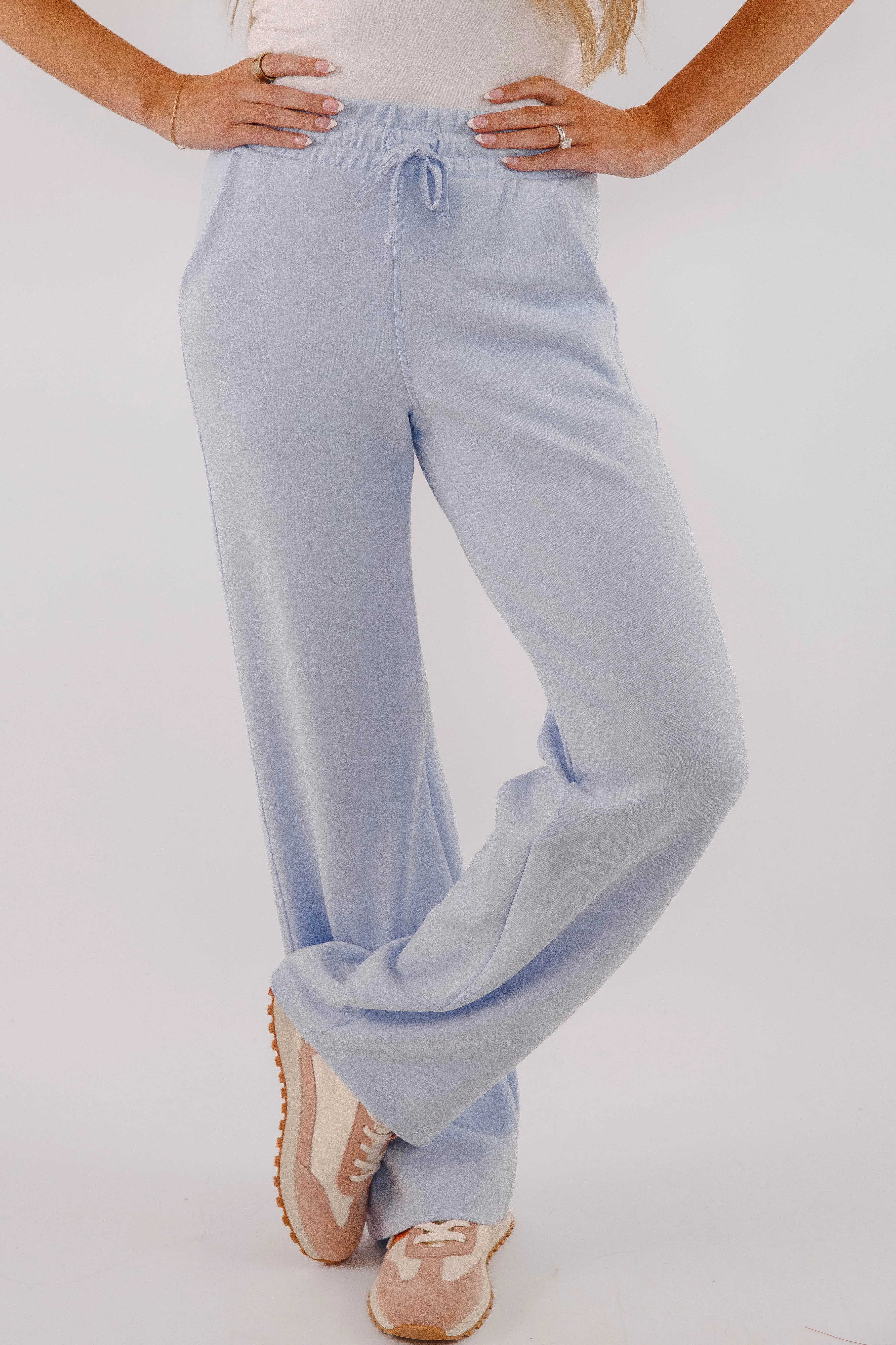 All The Energy Pants-Sky Blue Water Repellent Coating Body Sculpting
