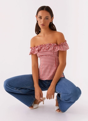 Gwyneth Top - Red Gingham Thermal Regulating Fabric Breathable Knit Fabric Gwyneth Top - Red Gingham