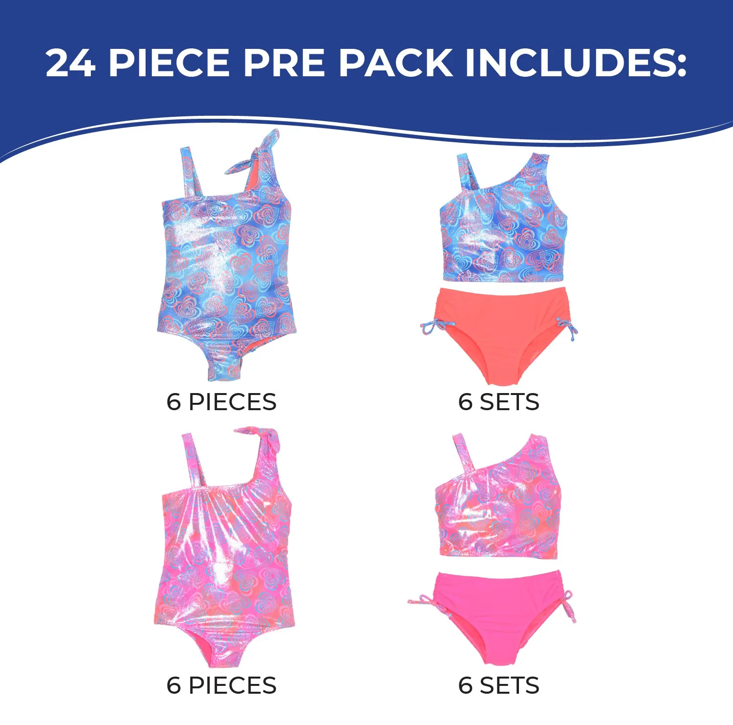 GX-ALT438 - Wholesale Little Girl's Foil Heart Print One-Piece & Two-Piece Swimsuits