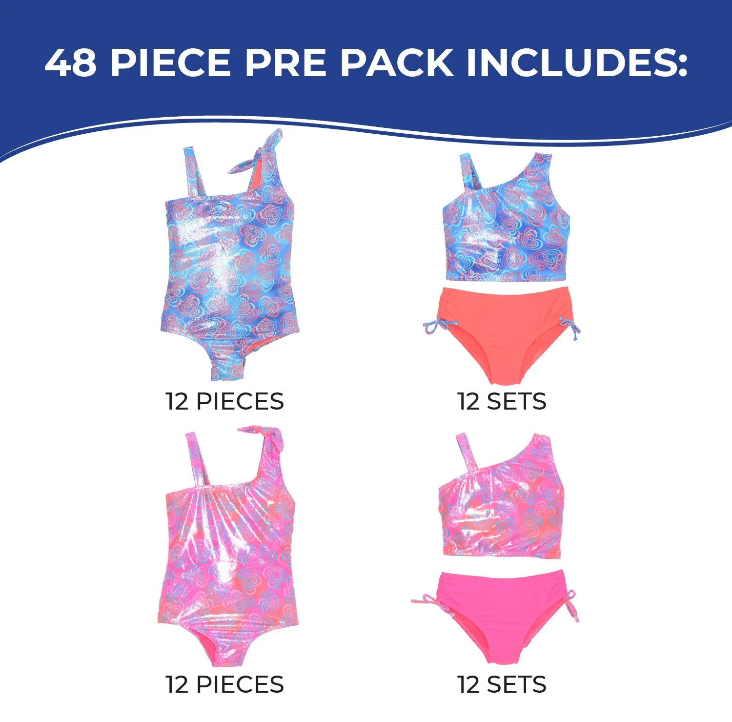 GX-ALT438 - Wholesale Little Girl's Foil Heart Print One-Piece & Two-Piece Swimsuits
