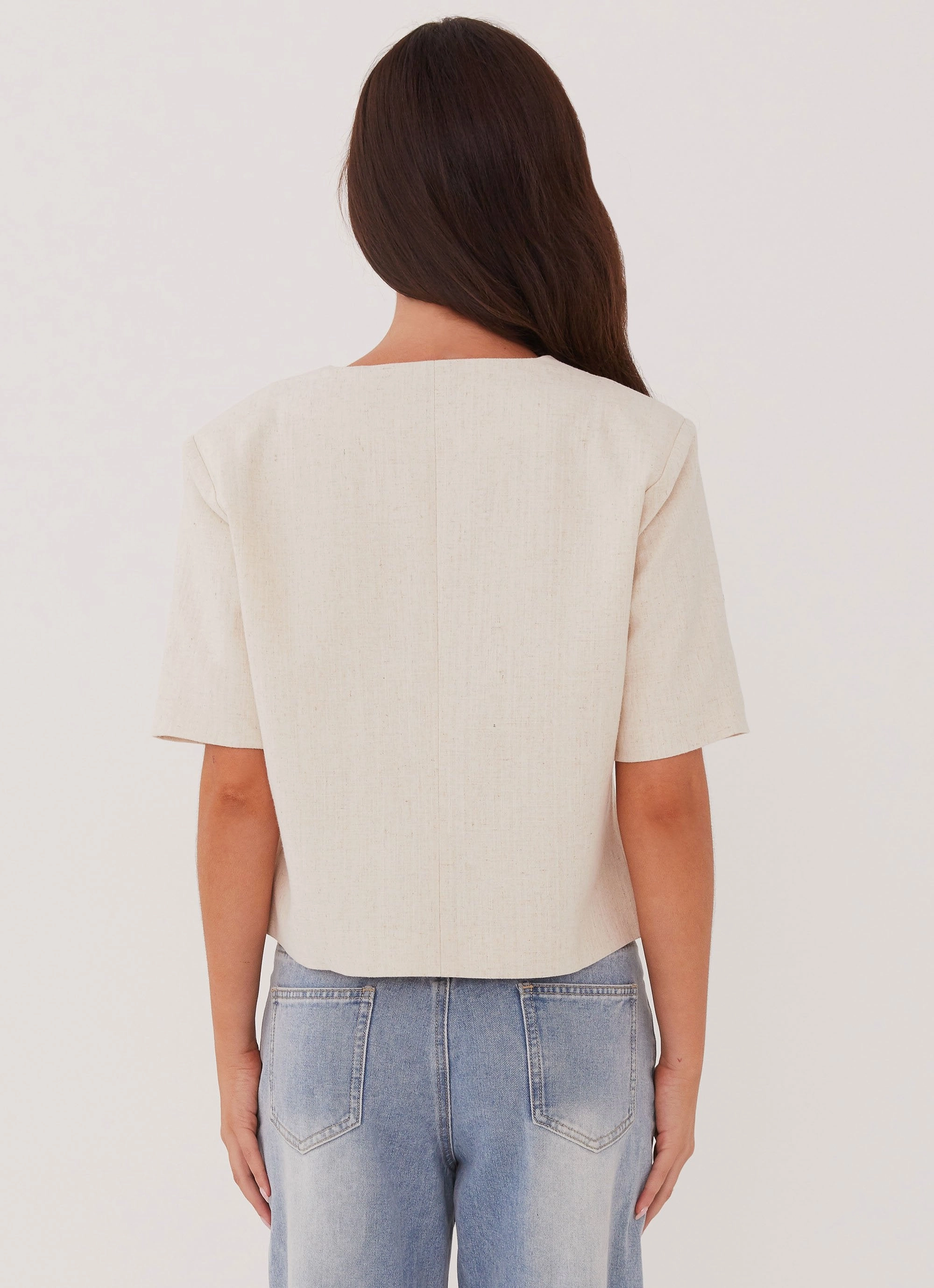 Hacienda Linen Short Sleeve Blazer - Oatmeal Casual Long Sleeve