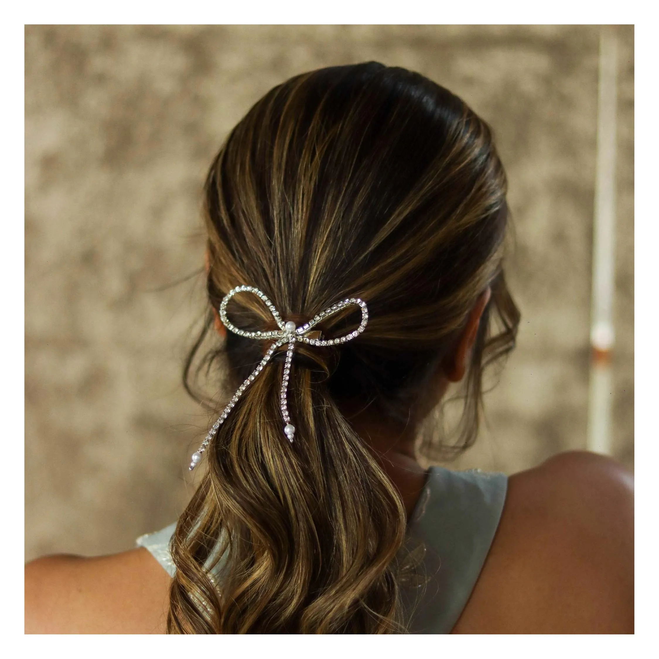 Hair Drama Co Crystal Bow Silver
