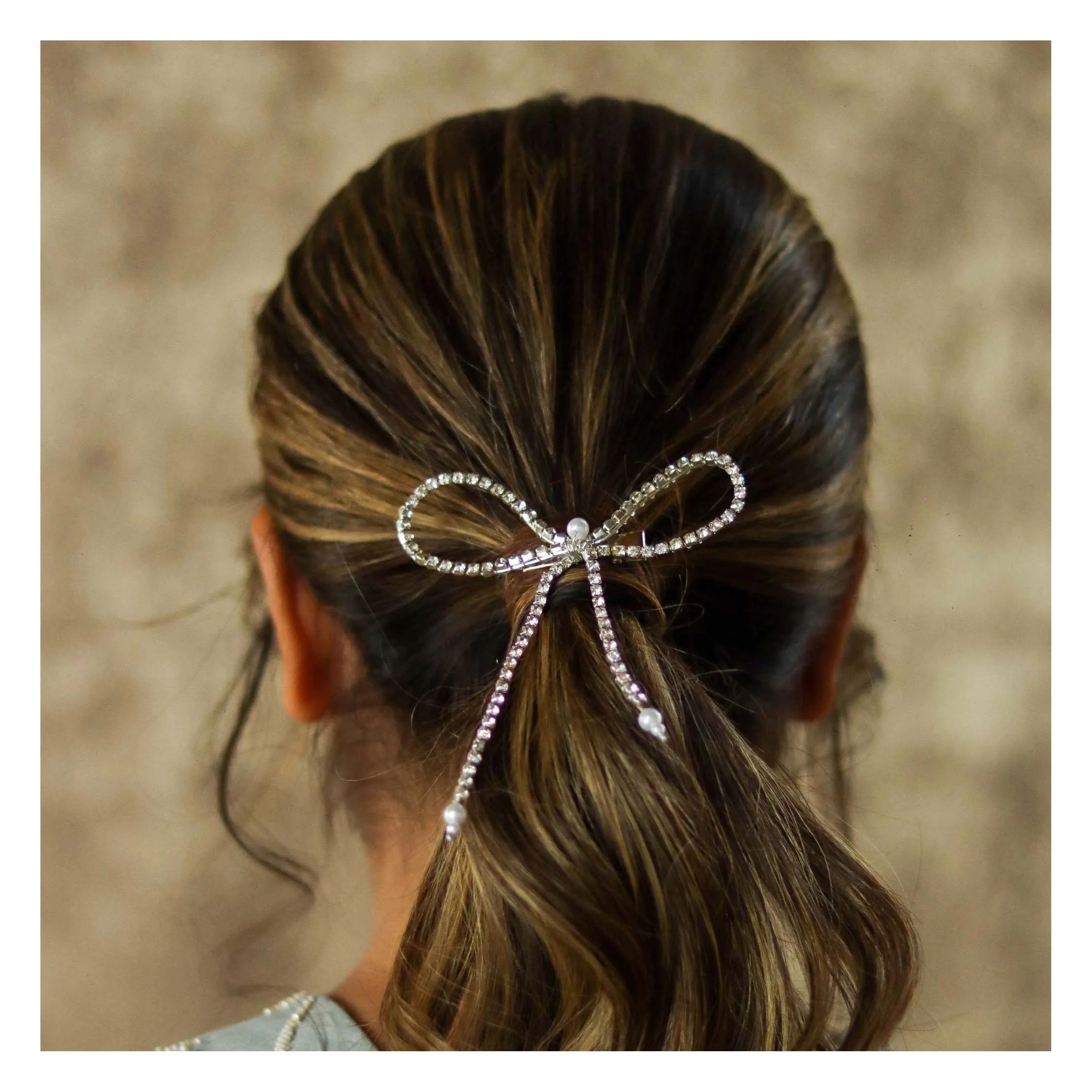Hair Drama Co Crystal Bow Silver