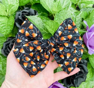 Halloween Candy Corn Hand Tied Fabric Bow Headband | Hair Clip