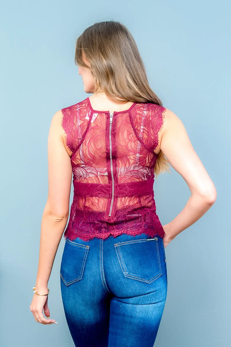 Halter Neck Lace Top with Metal Back Zip (IMT1803)