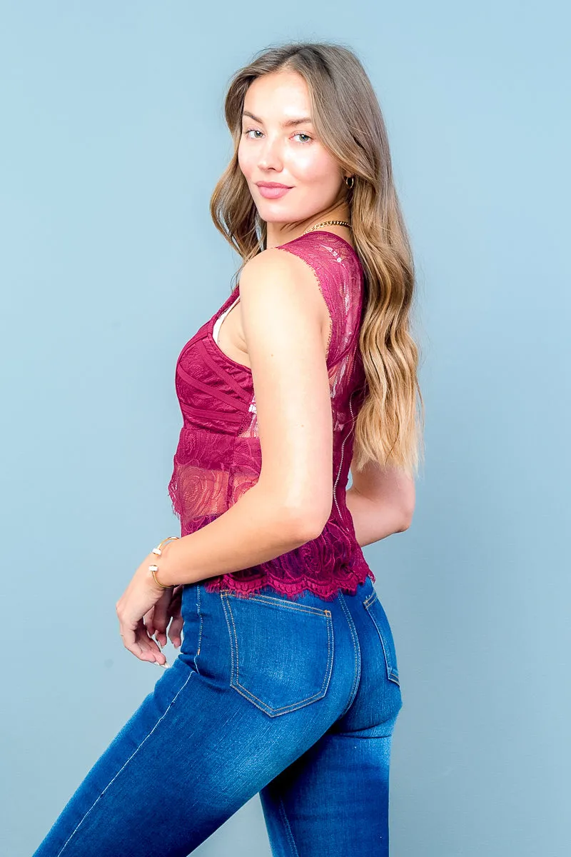 Halter Neck Lace Top with Metal Back Zip (IMT1803)