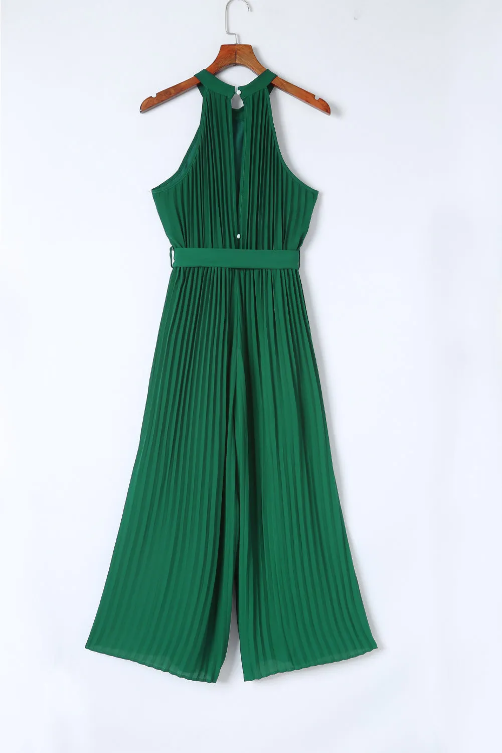 Halter Neck Pleated Wide Leg Jumpsuit