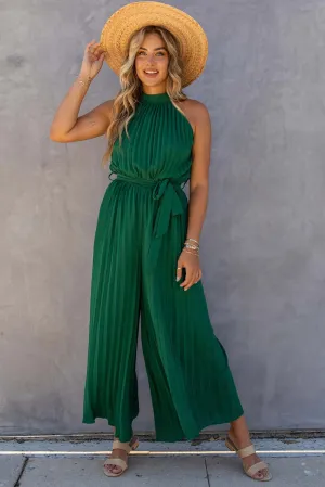 Halter Neck Pleated Wide Leg Jumpsuit