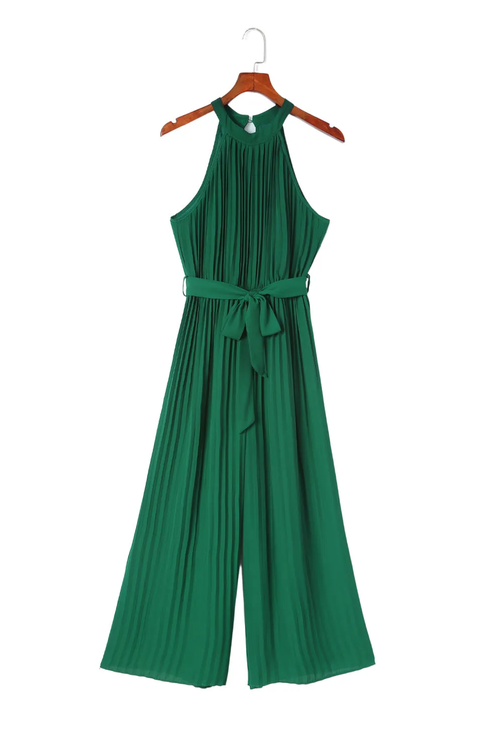 Halter Neck Pleated Wide Leg Jumpsuit