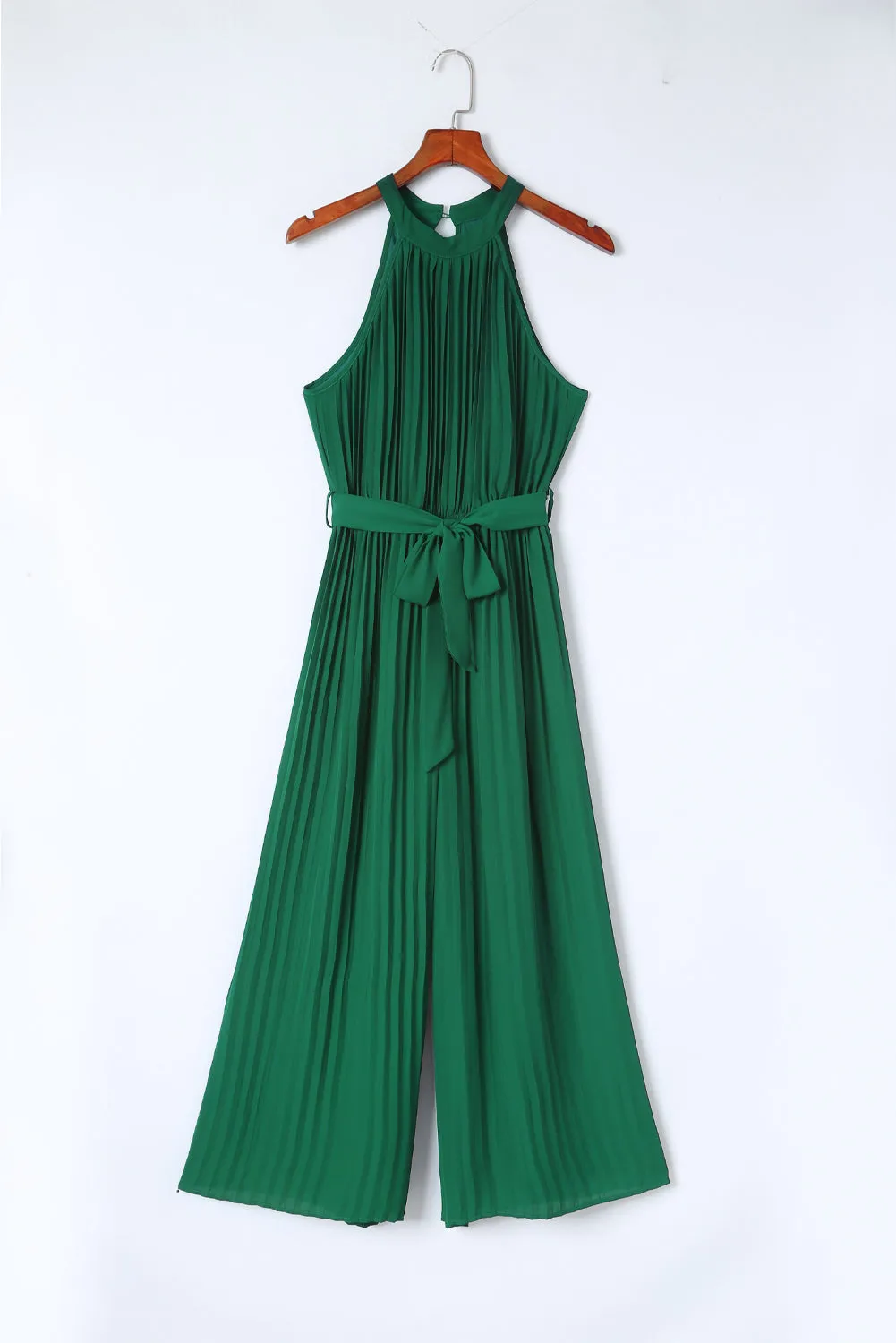 Halter Neck Pleated Wide Leg Jumpsuit