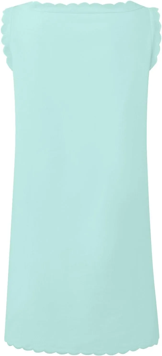 Halter Scallop Sleeveless Tank Dress for Women Linen V-Neck Short Skirt A-line Hem Flowy Beach Fashion Linen Mini Dress