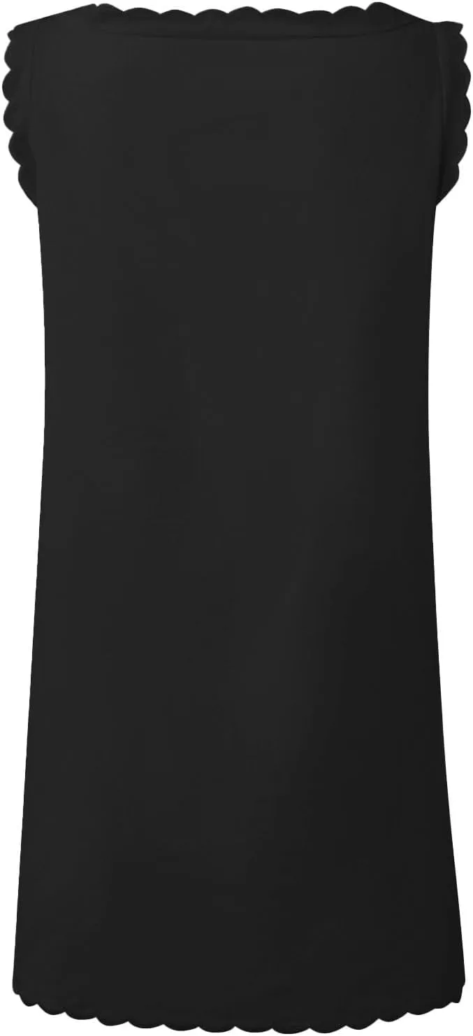 Halter Scallop Sleeveless Tank Dress for Women Linen V-Neck Short Skirt A-line Hem Flowy Beach Fashion Linen Mini Dress