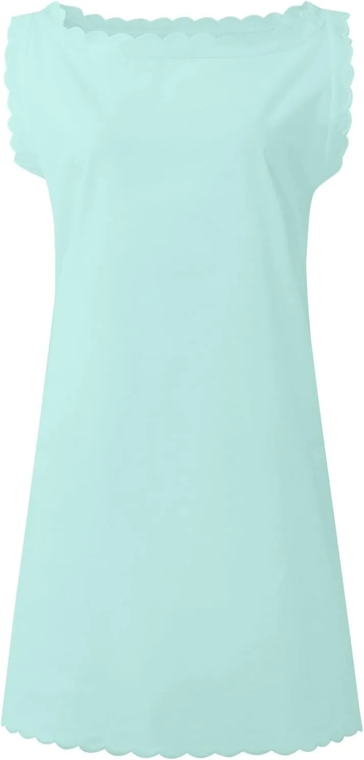 Halter Scallop Sleeveless Tank Dress for Women Linen V-Neck Short Skirt A-line Hem Flowy Beach Fashion Linen Mini Dress