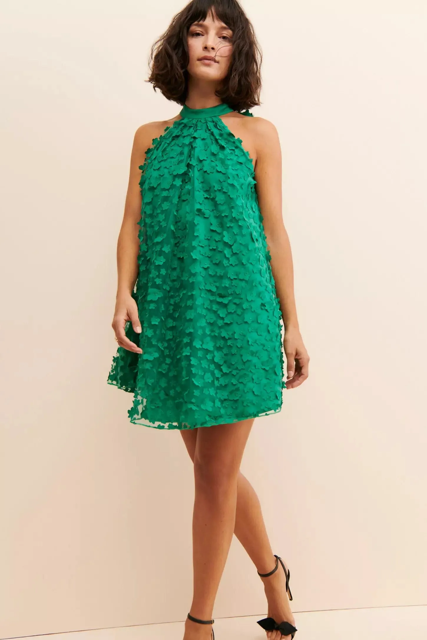 Halter Swing Mini Dress - Seaglass Petal Contrasting Detail