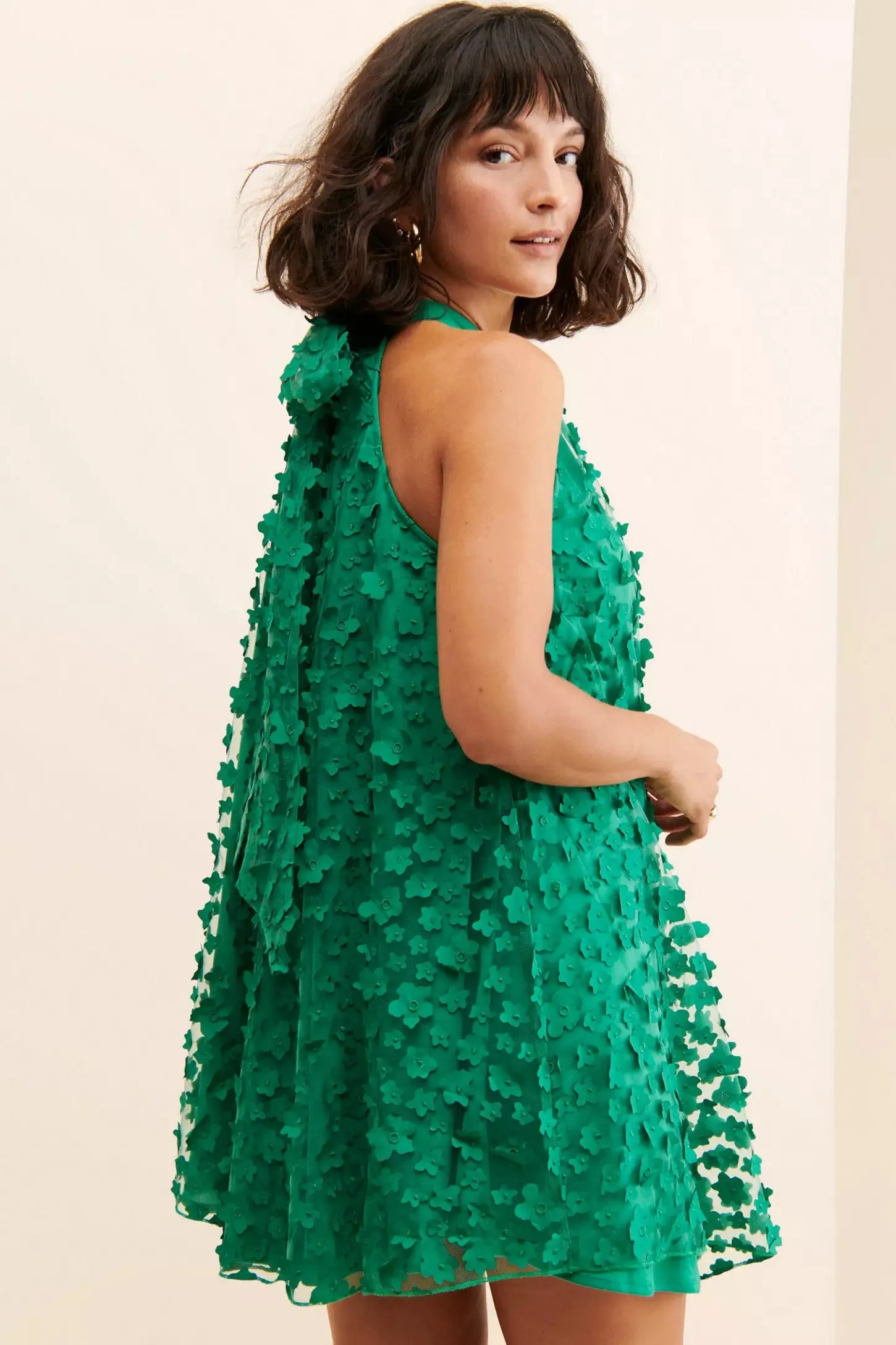 Dressy Glow Halter Swing Mini Dress - Seaglass Petal