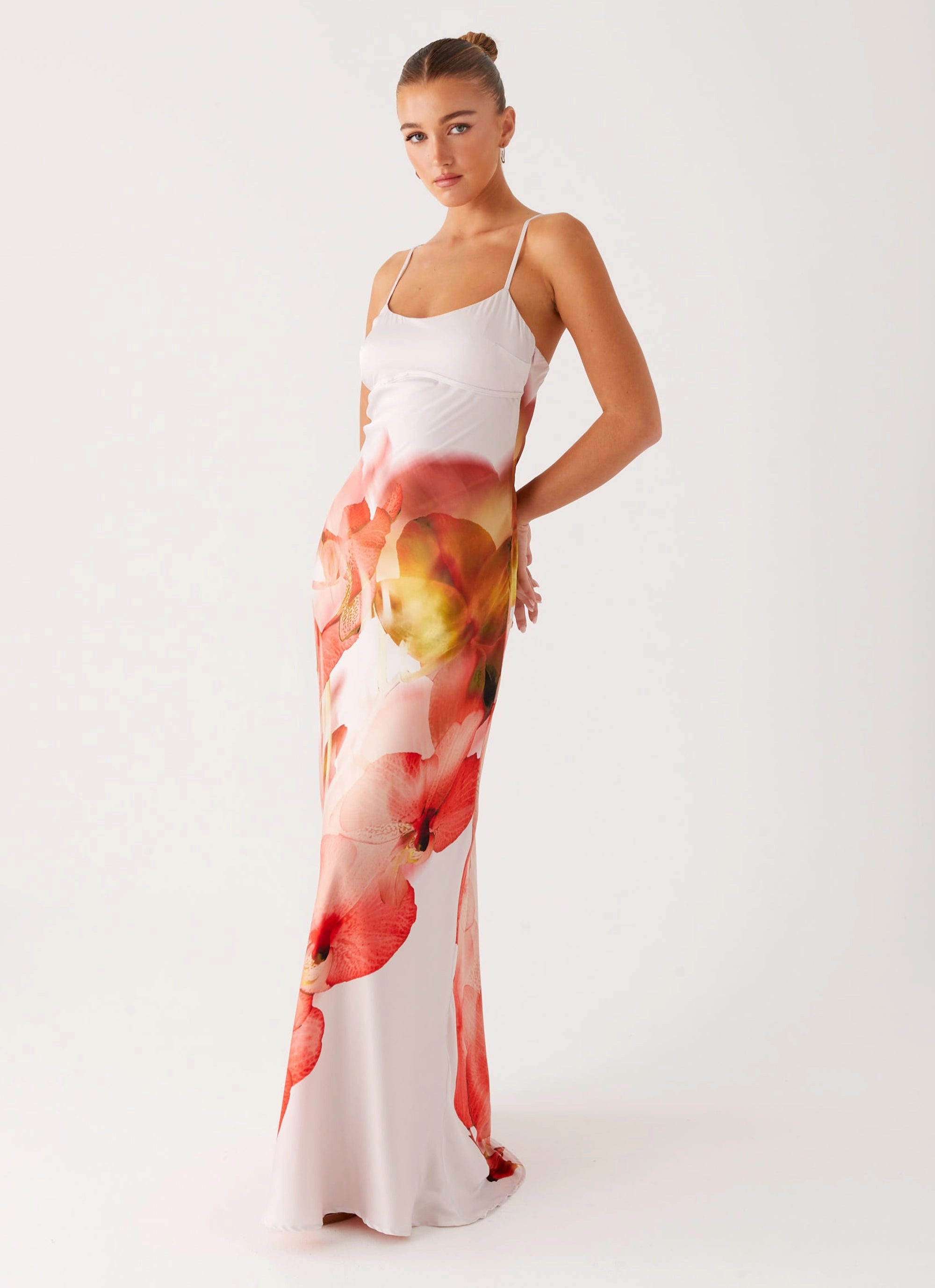 Pacha Maxi Dress - Peach Rose Slit Detail Holiday-Party