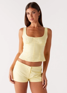 handmade piece Coastline Mini Shorts - Yellow handmade piece Coastline Mini Shorts - Yellow Adjustable Fastening Day Wear