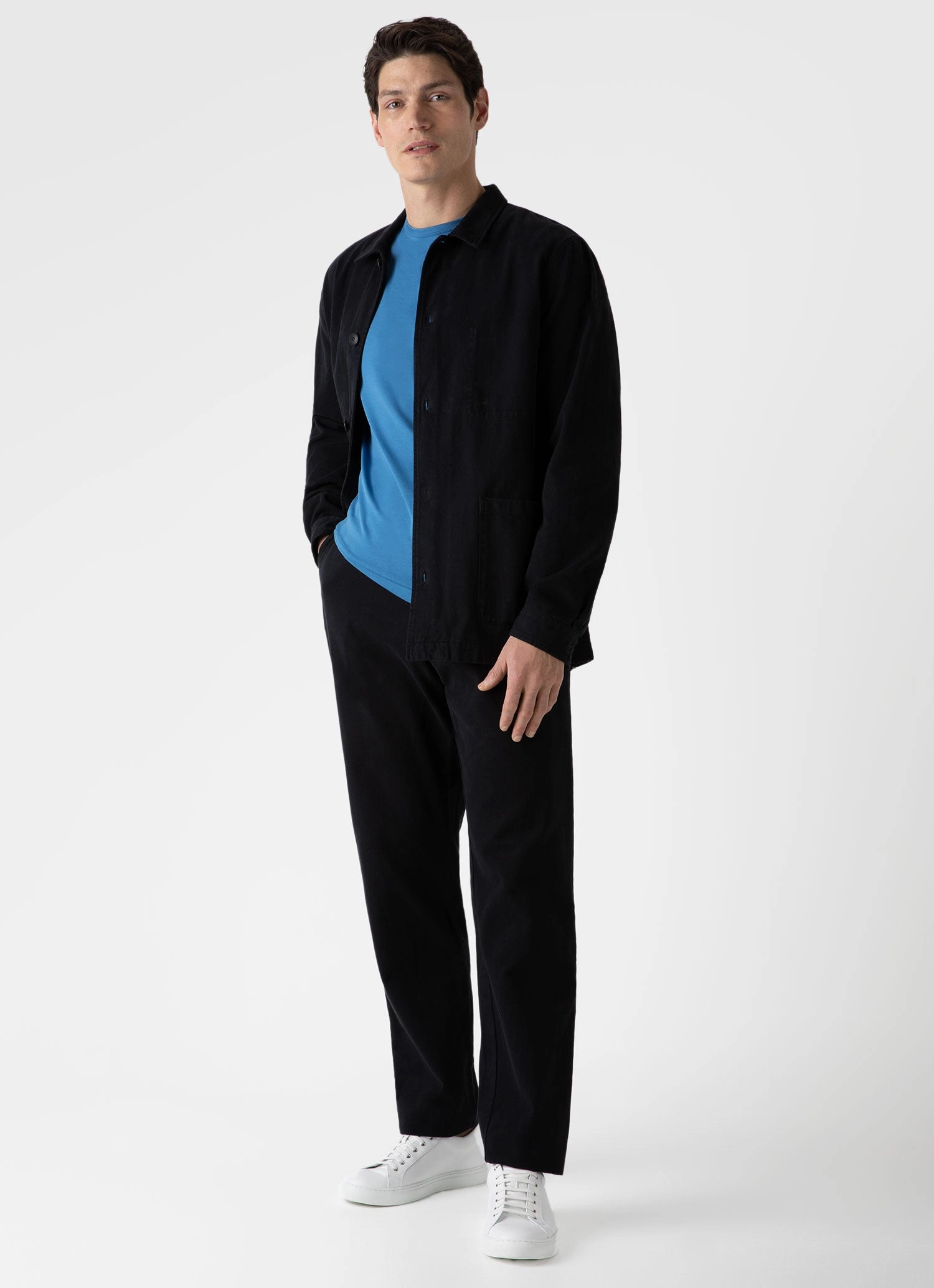 File Men's Brushed Cotton Twin Pocket Jacket in Black