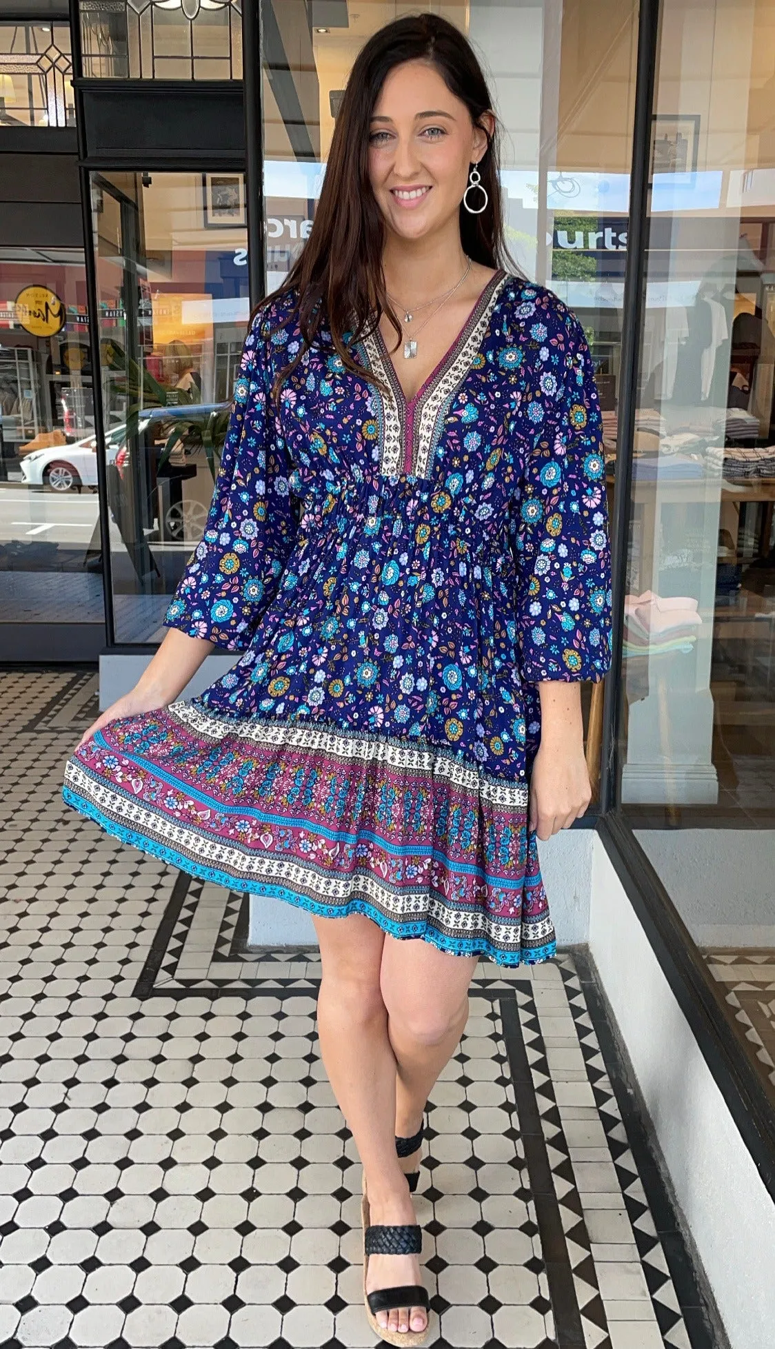 Harmony Floral Border Print Dress