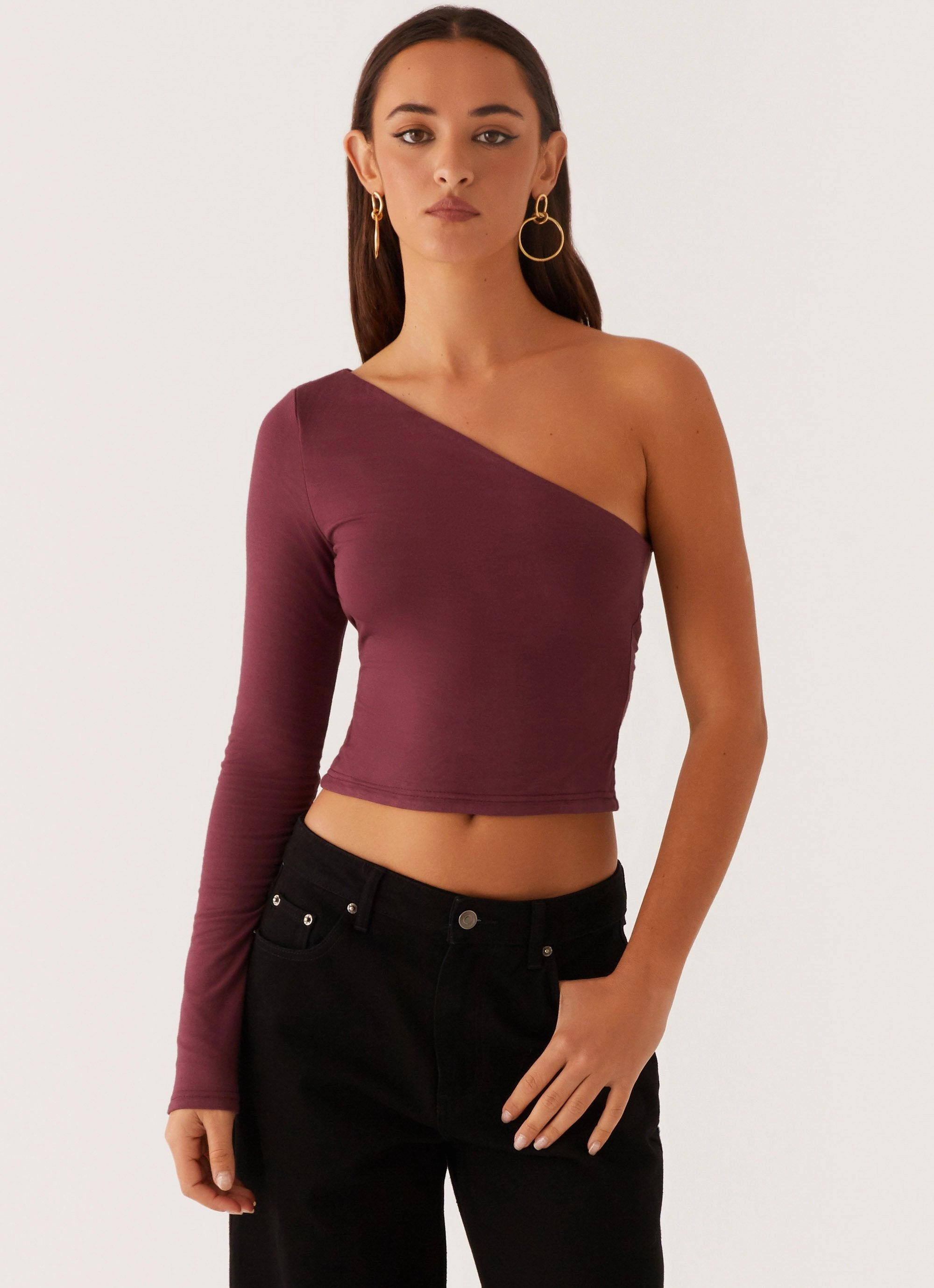 Hawkins Open Back One Shoulder Top - Mulberry LayeredCollar CompactSize