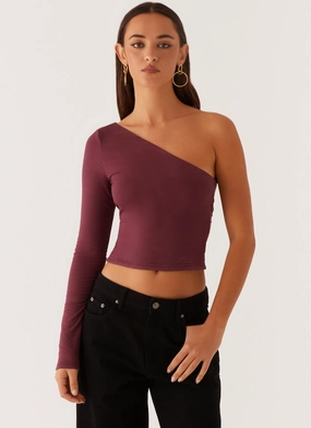 Hawkins Open Back One Shoulder Top - Mulberry SunProtectiveClothing Hawkins Open Back One Shoulder Top - Mulberry LayeredCollar CompactSize