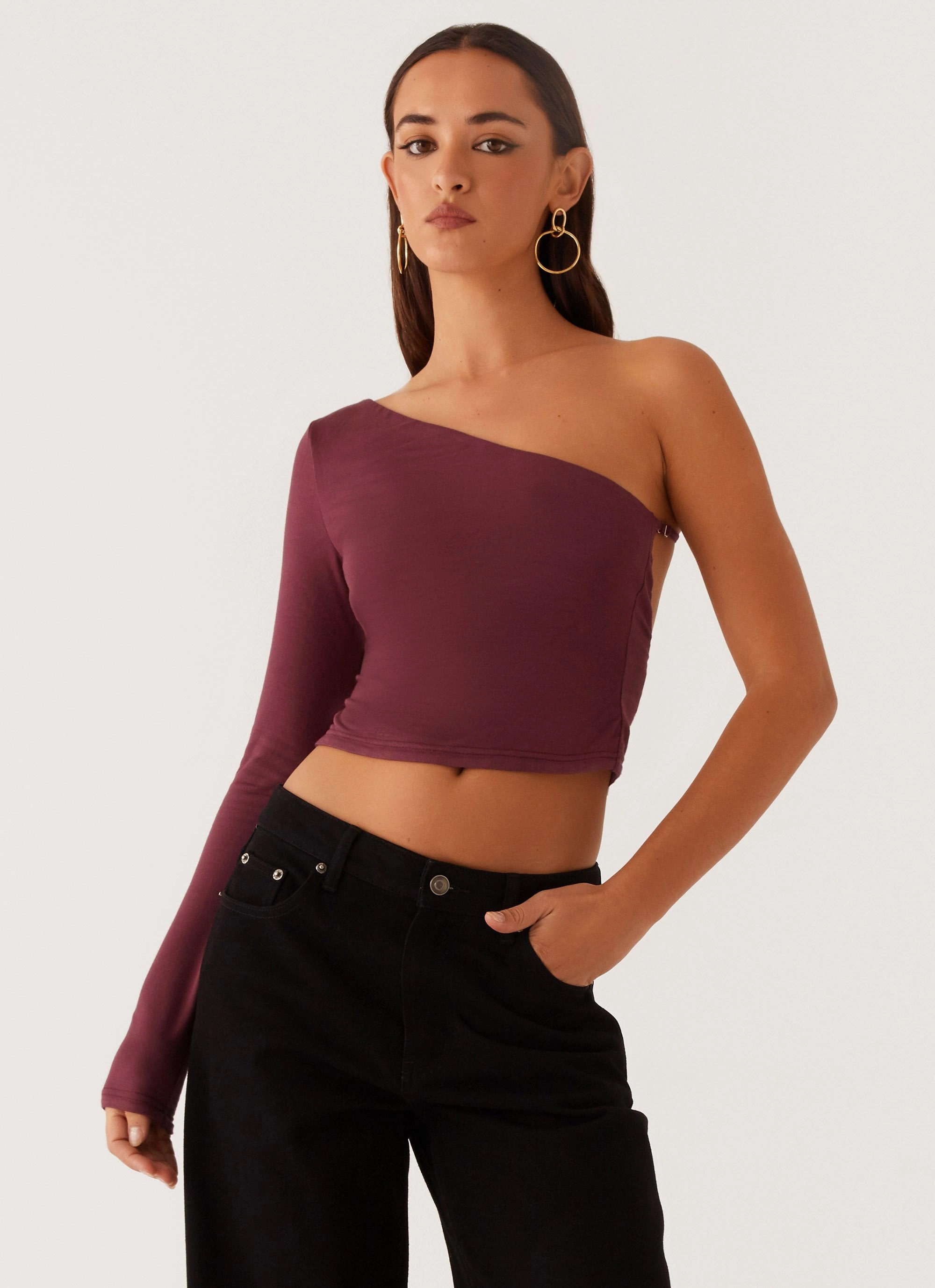 Hawkins Open Back One Shoulder Top - Mulberry Brushed Interior