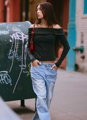 Hayley Long Sleeve Ribbed Top - Charcoal Acid Wash UltraSoftWeave UltravioletProtectionFabric Friction Resistant Finish Hayley Long Sleeve Ribbed Top - Charcoal Acid Wash