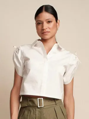 He010 White Button Front Top