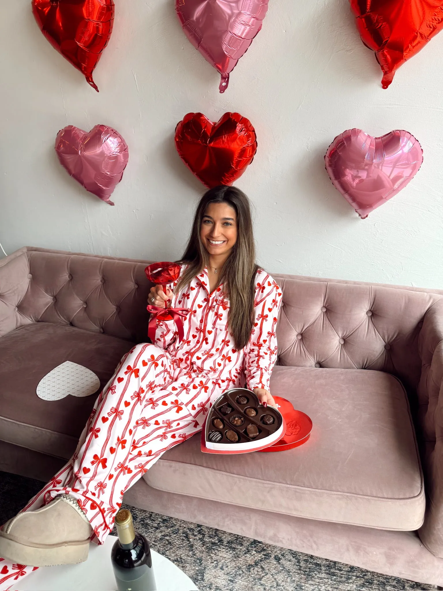 Hearts   Bows Pink Pajama Set