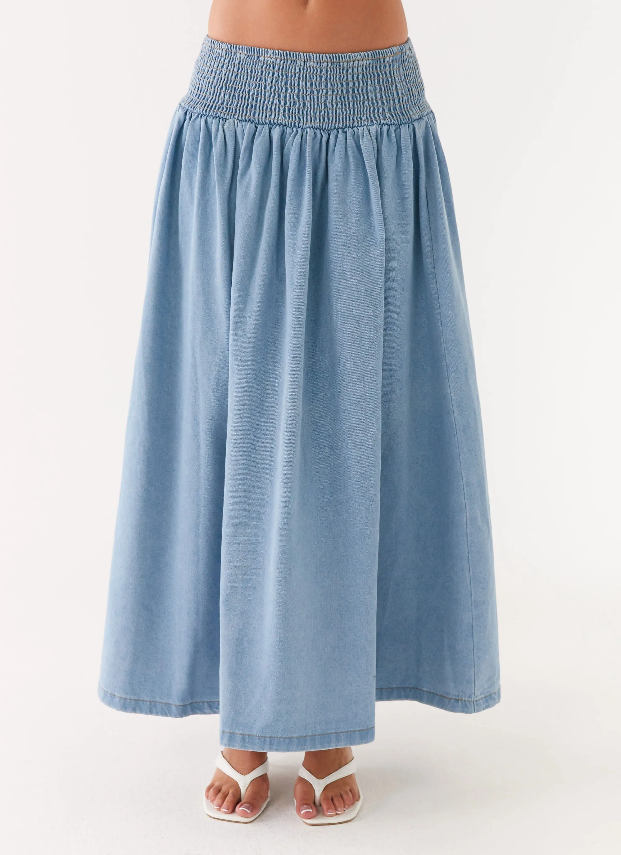 Freedom Motion Stretch Movement Heater Midi Skirt - Washed Blue